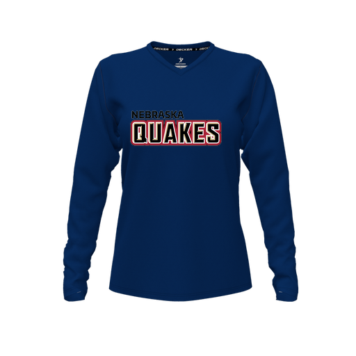 [CUS-DFW-TEES-CMF-VNK-LSL-NVY-FYXS-LOGO1] Decker Comfort T-Shirt (Female Youth XS, Navy, V Neck, Logo 1, Long Sleeve)