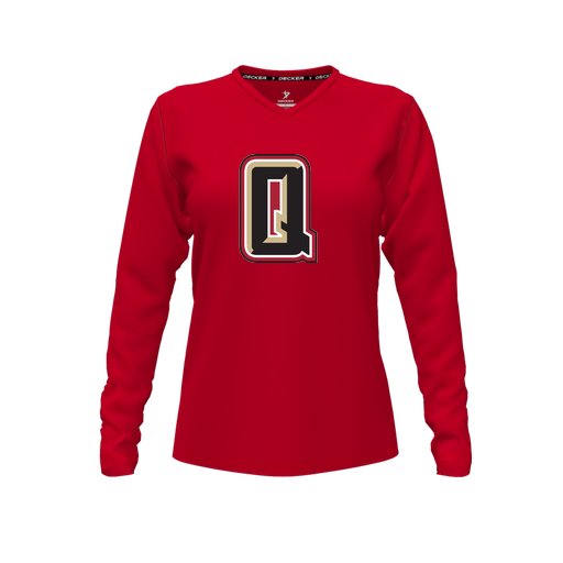 [FTLVCFRD-FYXS-LOGO2] Decker Comfort T-Shirt (Female Youth XS, Red, V Neck, Logo 2, Long Sleeve)