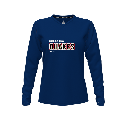 [FTLVPTNV-FYXS-LOGO3] Decker Performance T-Shirt (Female Youth XS, Navy, V Neck, Logo 3, Long Sleeve)