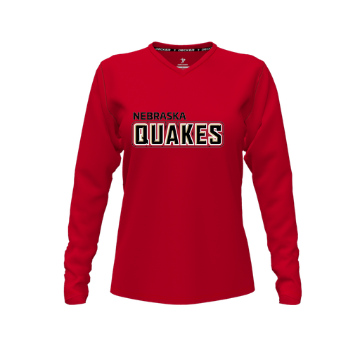 [CUS-DFW-TEES-PER-VNK-LSL-RED-FYXS-LOGO1] Decker Performance T-Shirt (Female Youth XS, Red, V Neck, Logo 1, Long Sleeve)