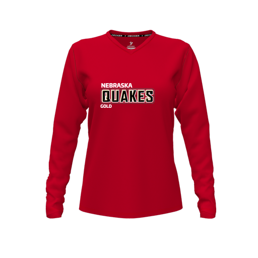 [FTLVPTRD-FYXS-LOGO3] Decker Performance T-Shirt (Female Youth XS, Red, V Neck, Logo 3, Long Sleeve)